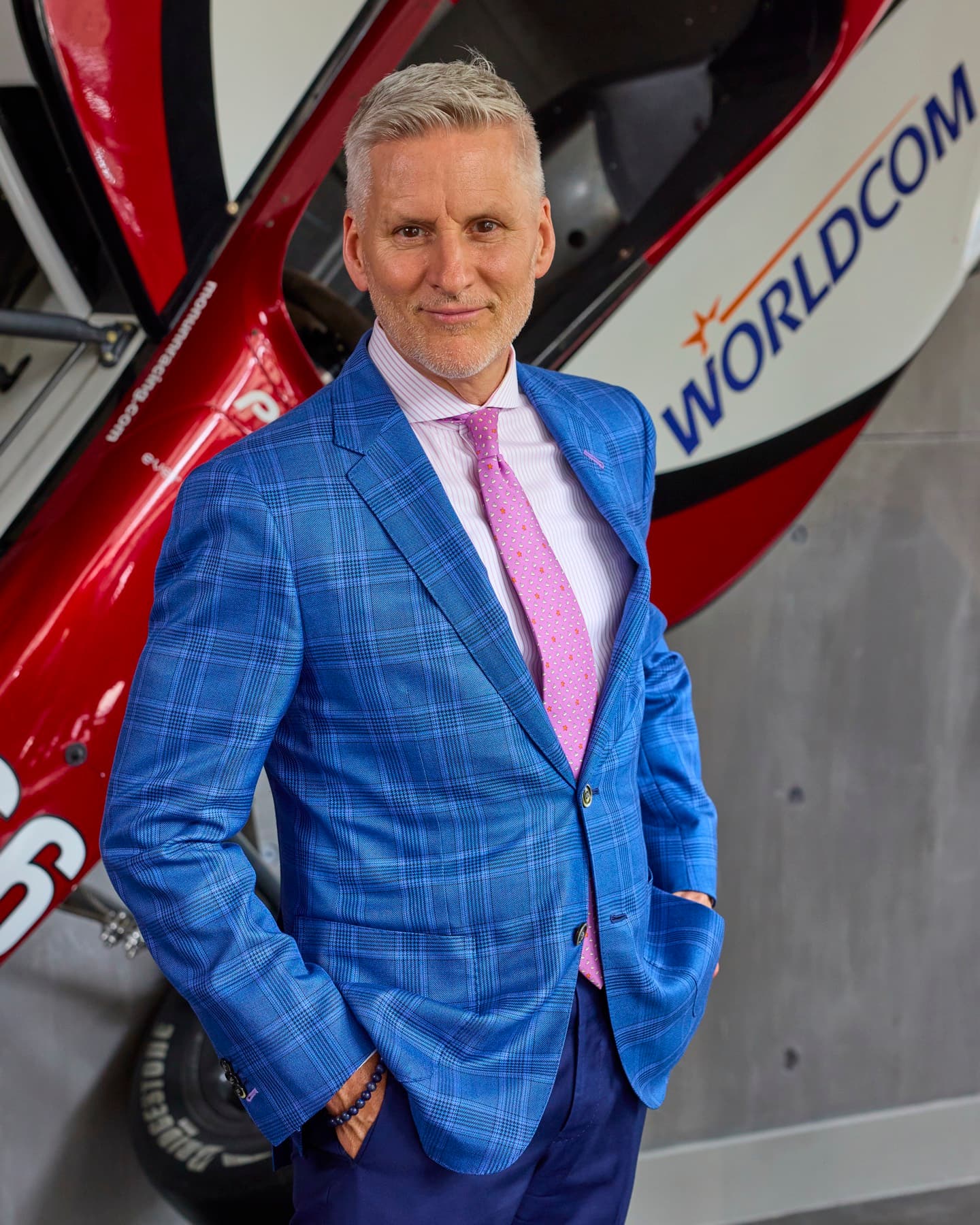 Christian Boehm in a custom blue plaid suit
