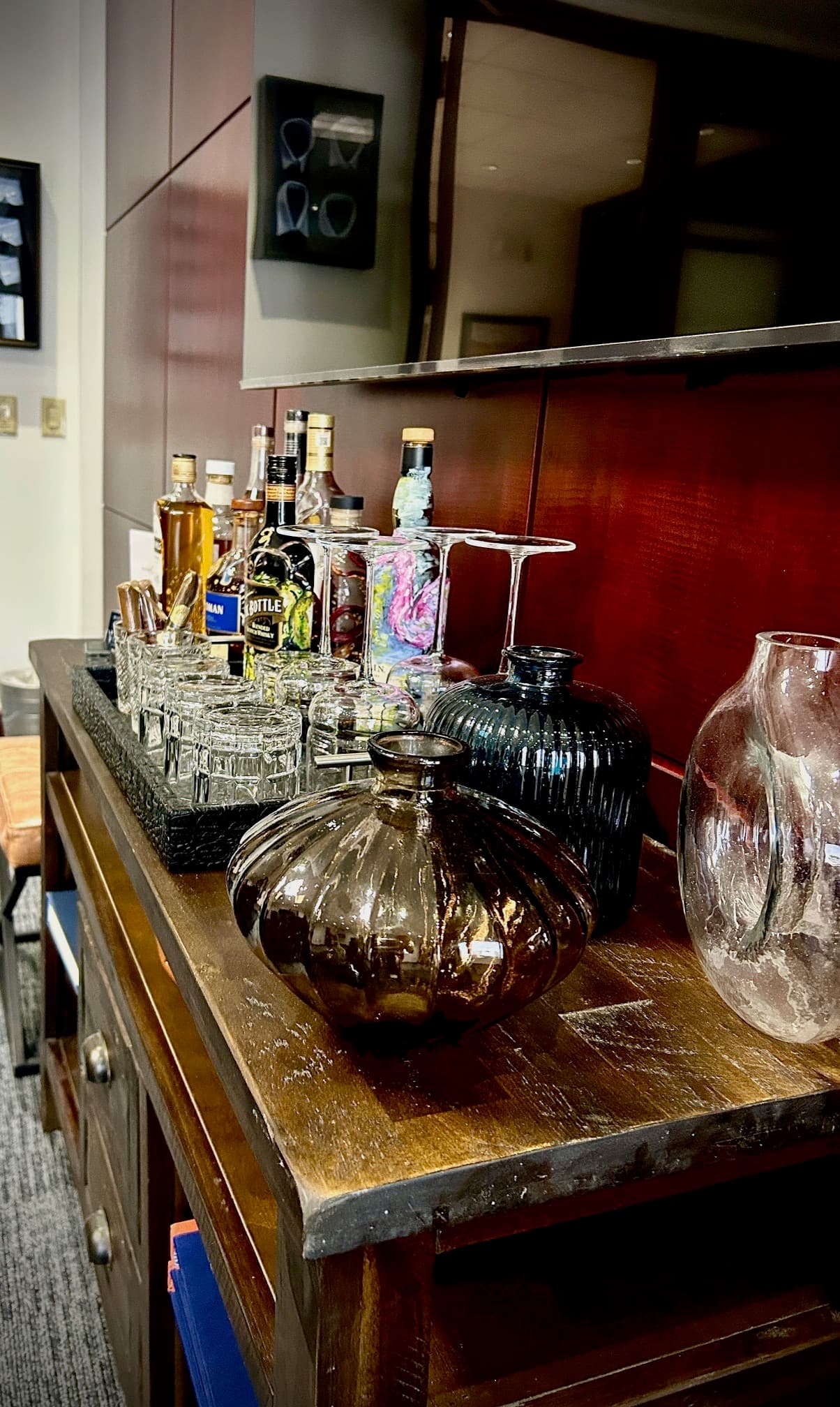 The studio’s whiskey and scotch bar