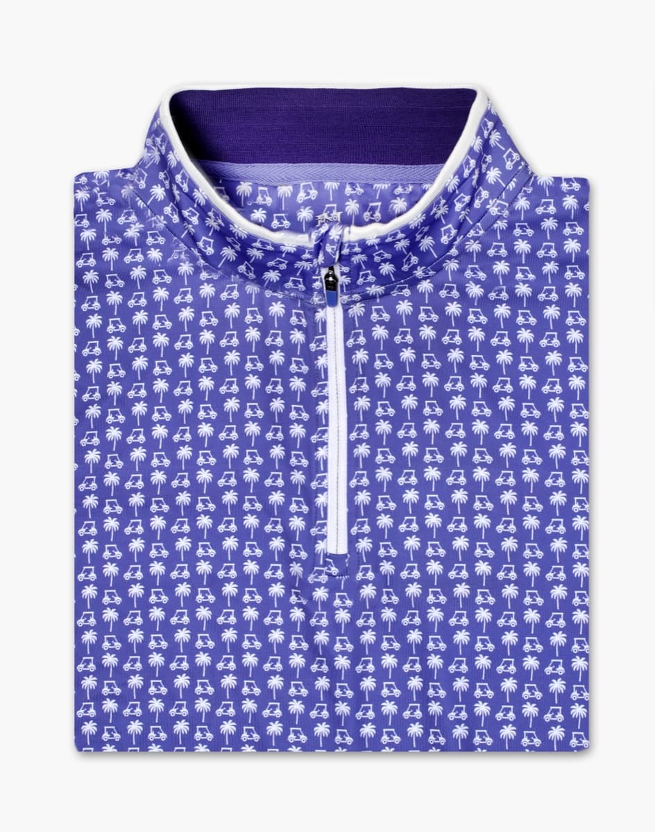 Key West palm and golf-cart print quarter-zip