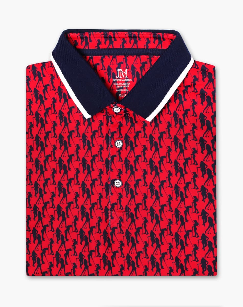 Golfer-silhouette print polo in ruby red